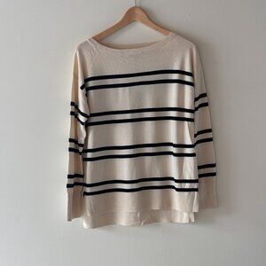 Banana Republic Forever Sweater Womens Small Beige Black Striped Long Sleeve